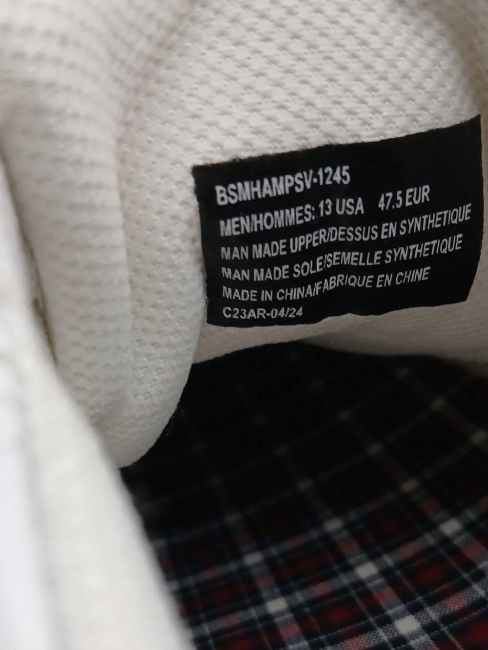 Ben Sherman White Sneaker with Red & Black Plaid Insole